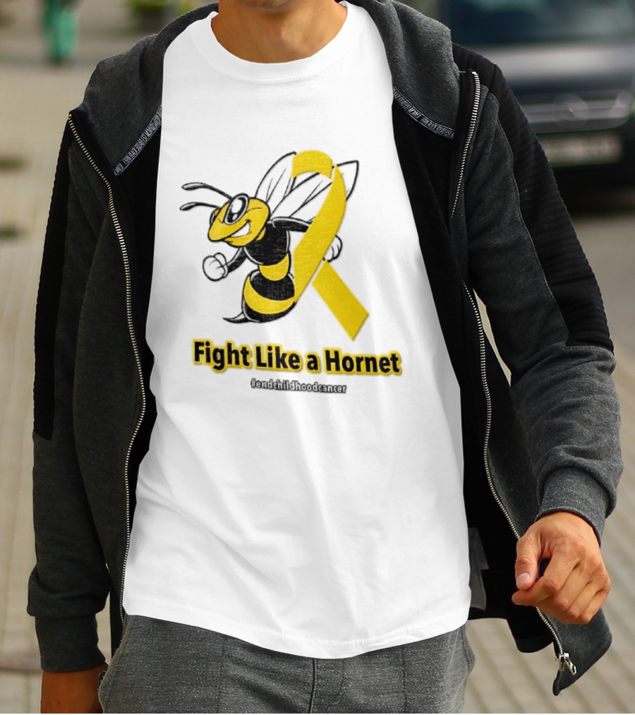 Fight Like A Hornet End Childhood Cancer Awareness Gold Ribbon T-Shirt