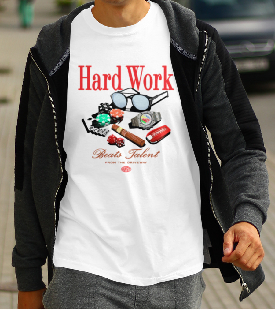 Hard Work Beats Talent Glasses Cards Chips Fun T-Shirt