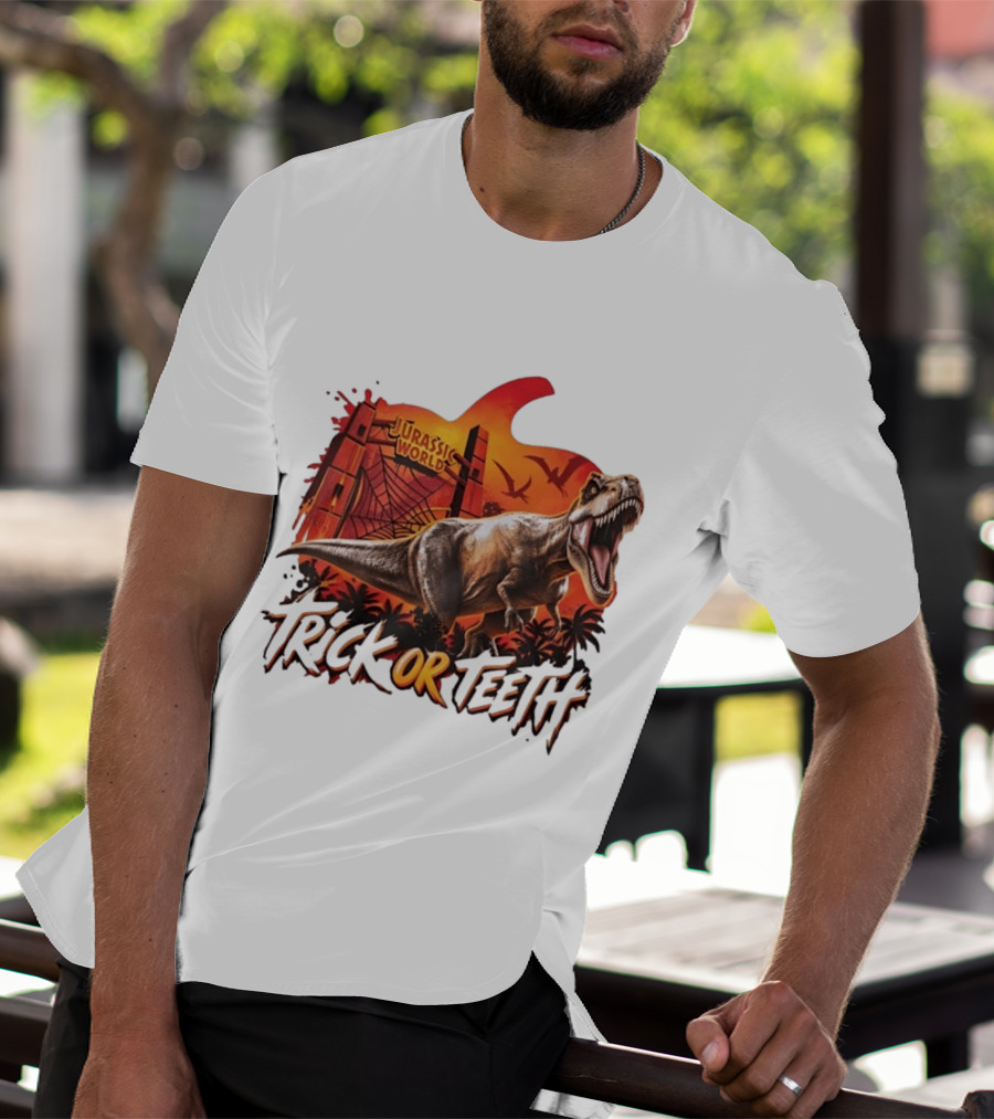 Jurassic World Trick Or Teeth Dinosaur Halloween Pumpkin Gate Rex T-Shirt