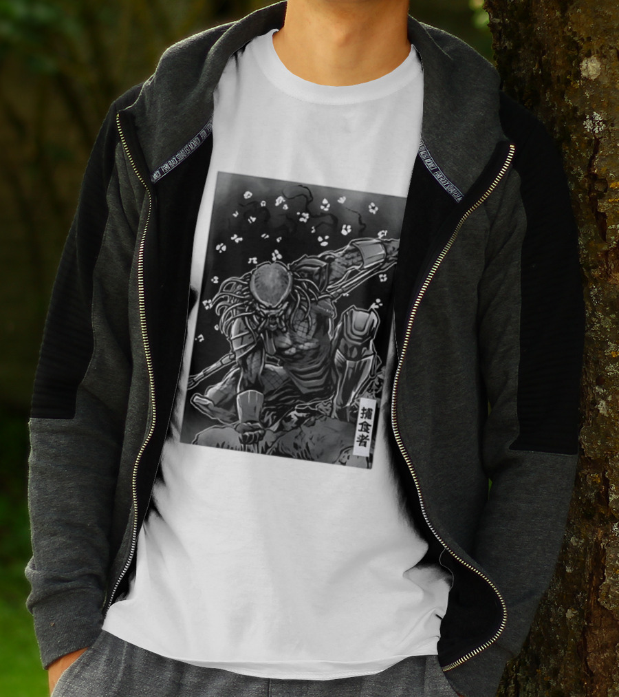 Predator Japanese Kanji Ink Sci Fi Alien Manga T-Shirt