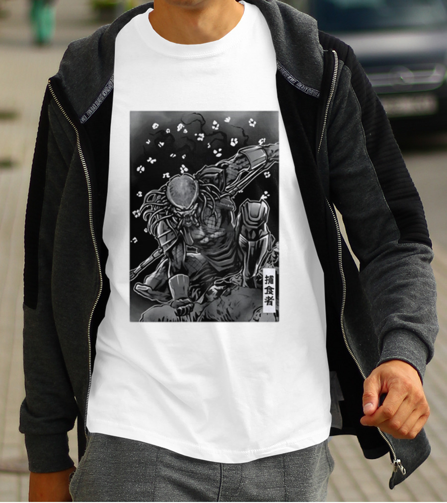Predator Japanese Kanji Ink Sci Fi Alien Manga T-Shirt