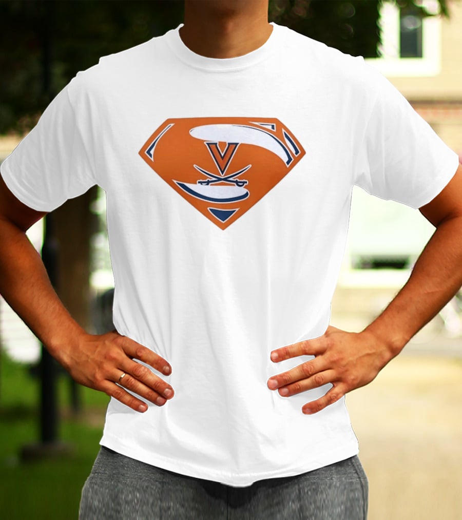 University Of Virginia Cavaliers Superman V Logo Crossed Sabers Orange T-Shirt