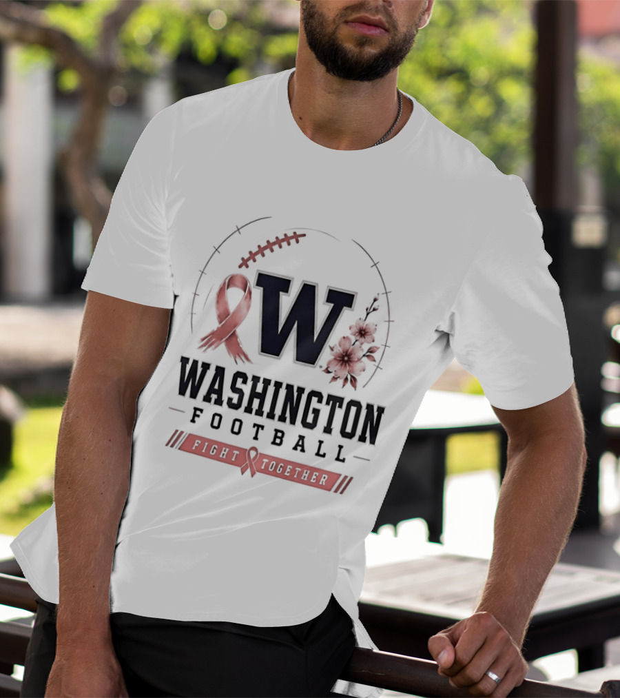 Washington Football Fight Together Breast Cancer Awareness Ribbon And Flowers T-Shirt