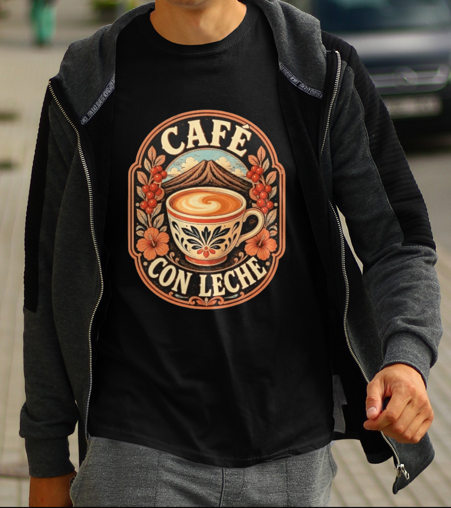 Café Con Leche Coffee Latte Floral Mountain Art Deco T-Shirt