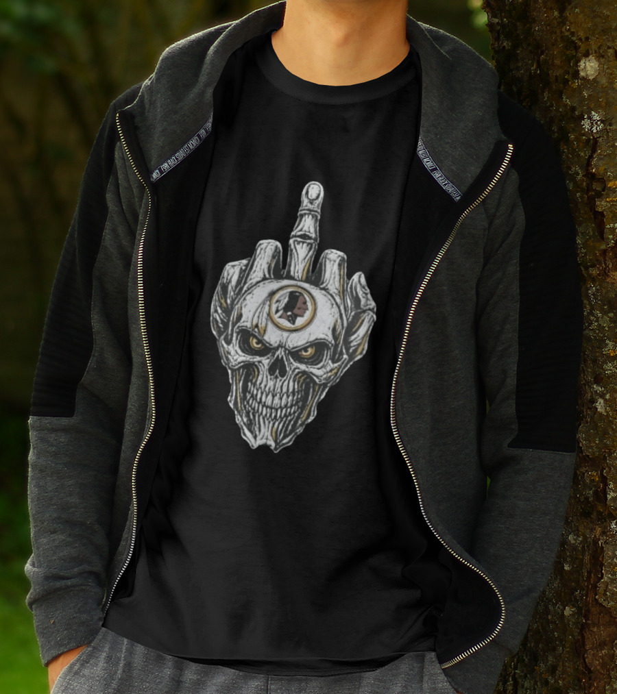 Washington Redskins Skull With Middle Finger Skeleton Hand T-Shirt