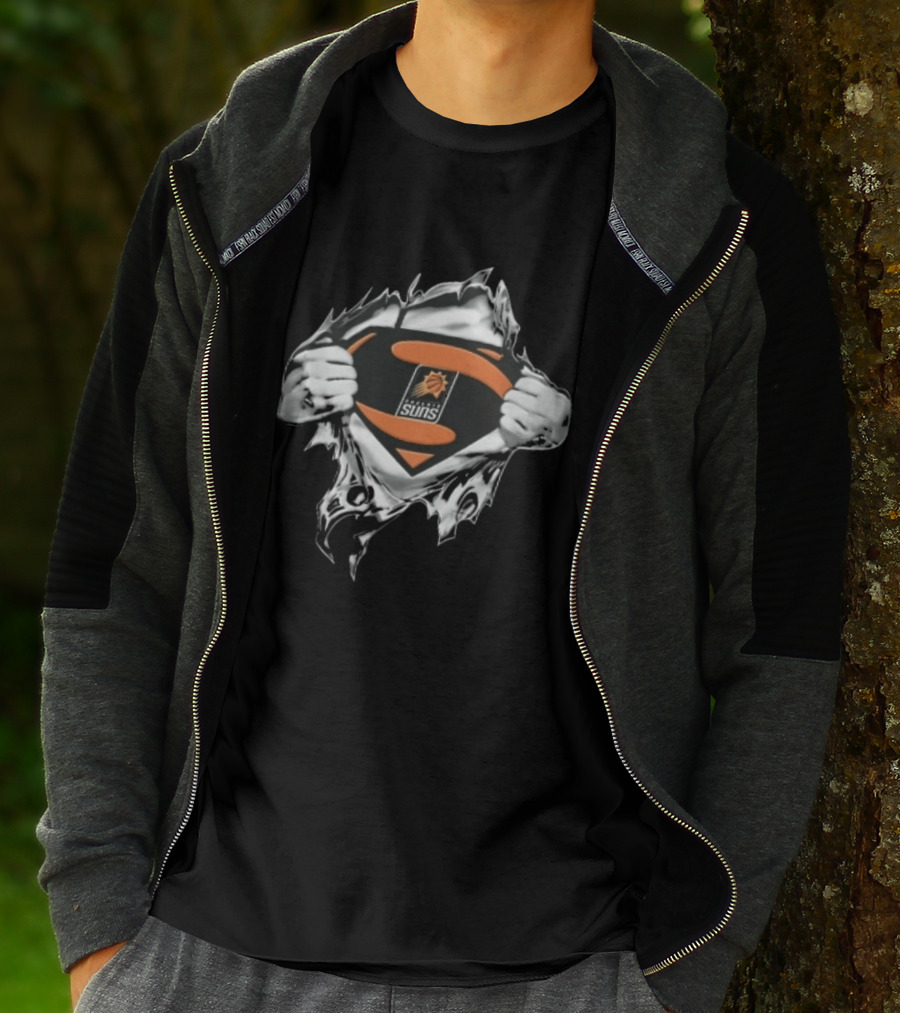 Phoenix Suns Superman Shield Ripped Chest NBA Hands Pulling Open T-Shirt