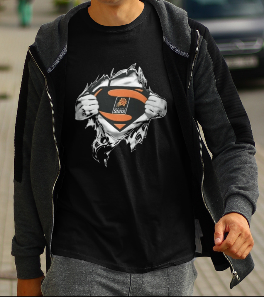 Phoenix Suns Superman Shield Ripped Chest NBA Hands Pulling Open T-Shirt