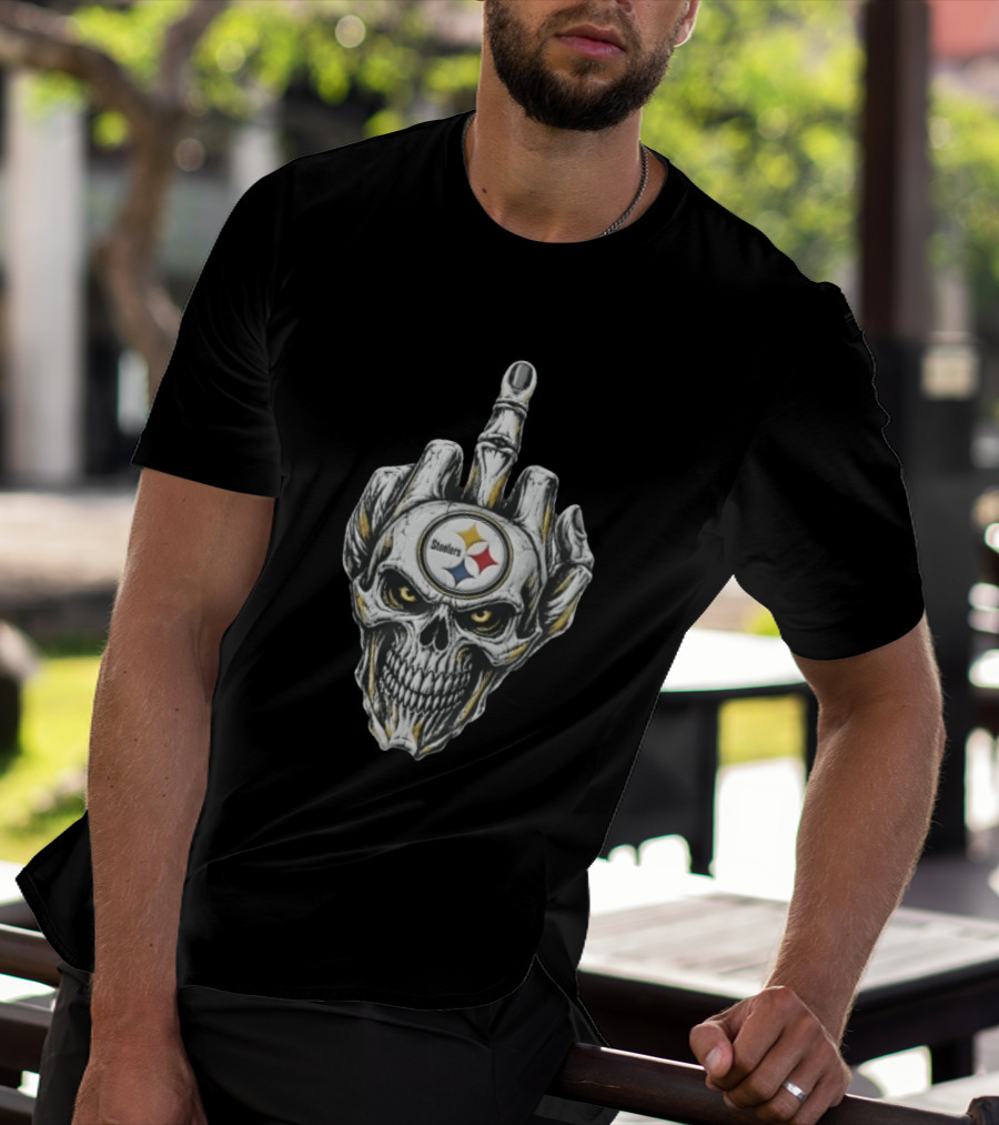 Pittsburgh Steelers Skull Middle Finger Gesture Football Fan T-Shirt