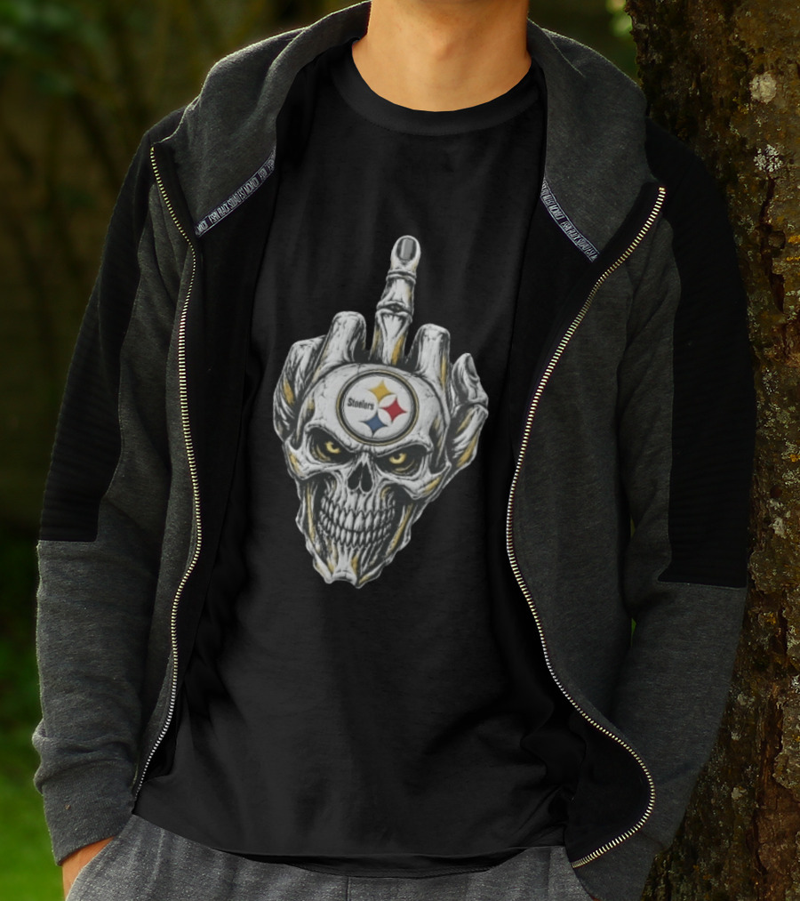 Pittsburgh Steelers Skull Middle Finger Gesture Football Fan T-Shirt