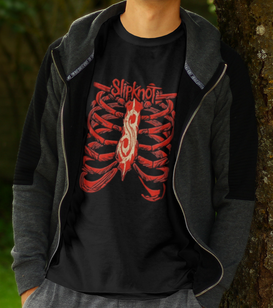 Slipknot Red Skeletal Ribcage Bones Tribal S Sternum Line T-Shirt