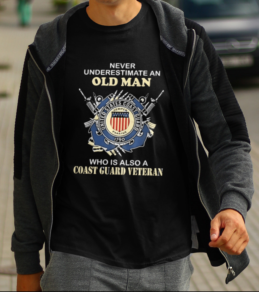 Never Underestimate An Old Man Who Is Also A Coast Guard Veteran 1790 Seal Anchors T-Shirt
