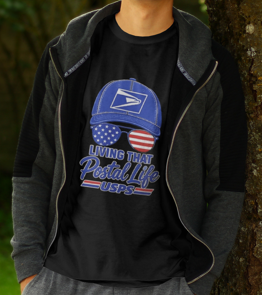 USPS Living That Postal Life United States Postal Service Hat And Sunglasses T-Shirt
