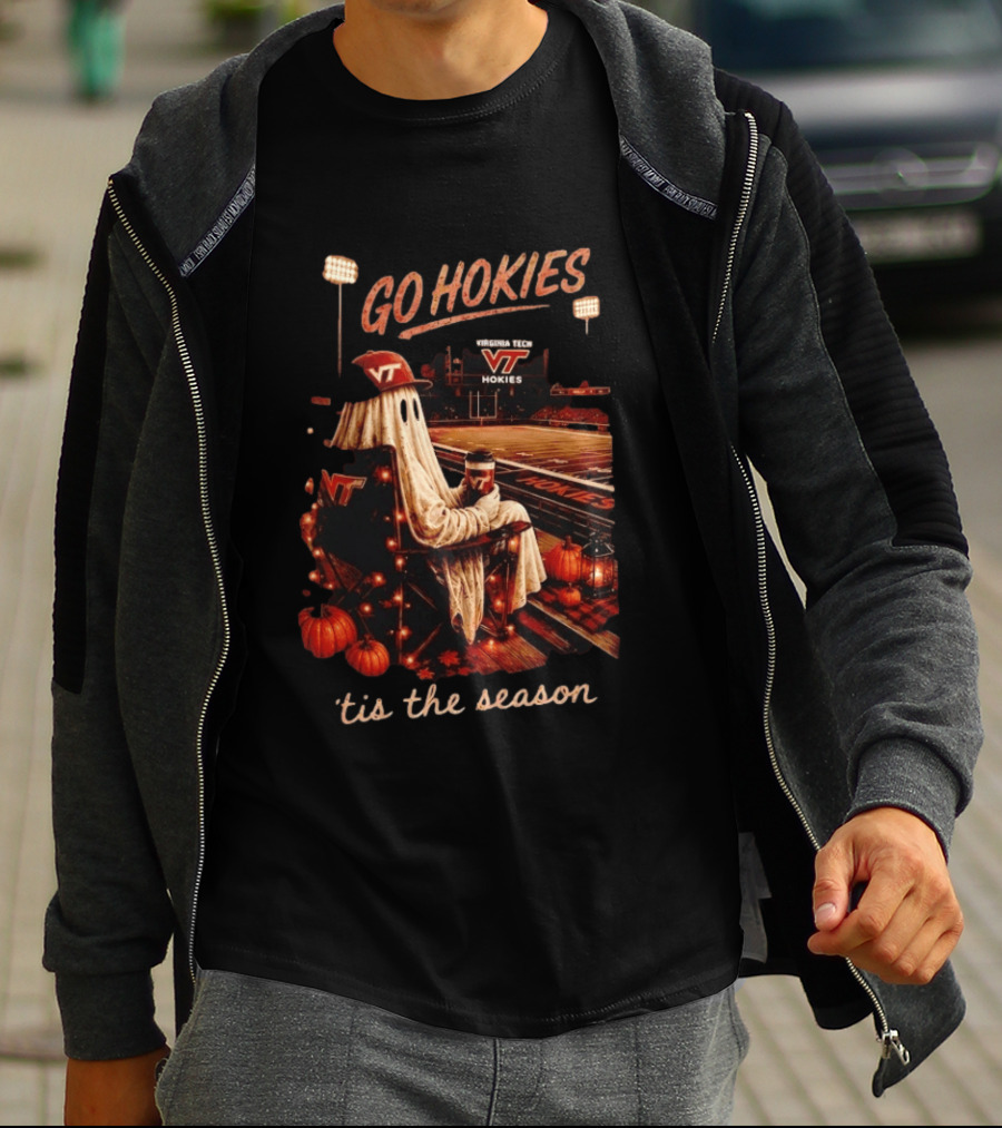 Virginia Tech Hokies Go Hokies Ghost Pumpkin 'Tis The Season T-Shirt