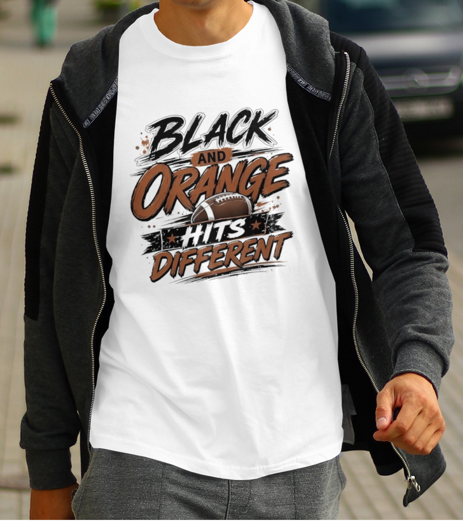 Black And Orange Hits Different Football T-Shirt