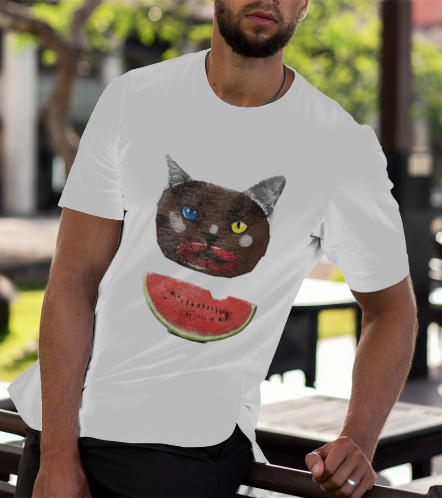 Cat Heterochromia Watermelon Slice Surreal T-Shirt