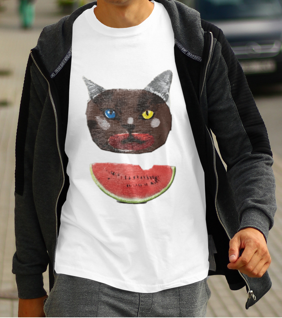 Cat Heterochromia Watermelon Slice Surreal T-Shirt