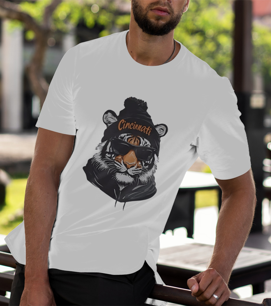 Cincinnati Tiger Beanie With Sunglasses T-Shirt