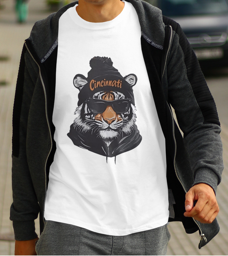 Cincinnati Tiger Beanie With Sunglasses T-Shirt