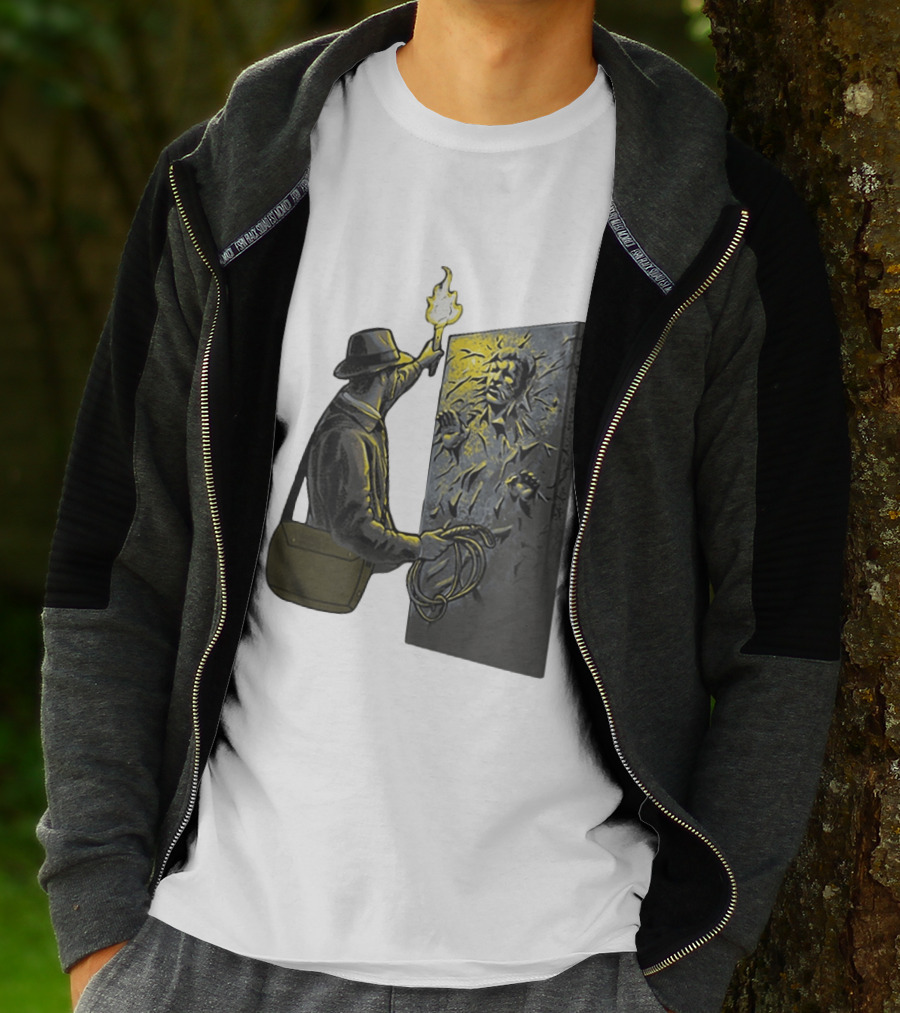 Indiana Jones Exploring Han Solo Frozen In Carbonite Mashup T-Shirt