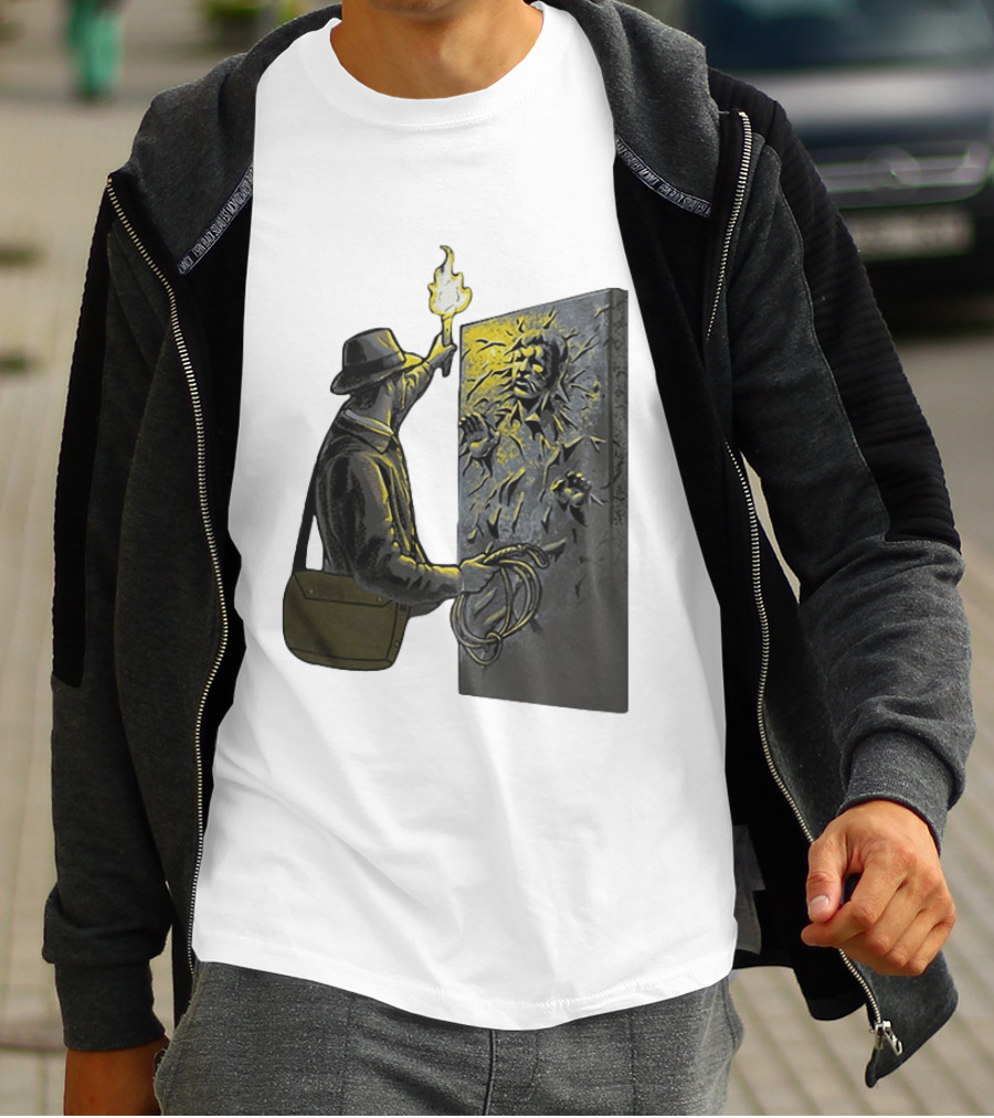 Indiana Jones Exploring Han Solo Frozen In Carbonite Mashup T-Shirt