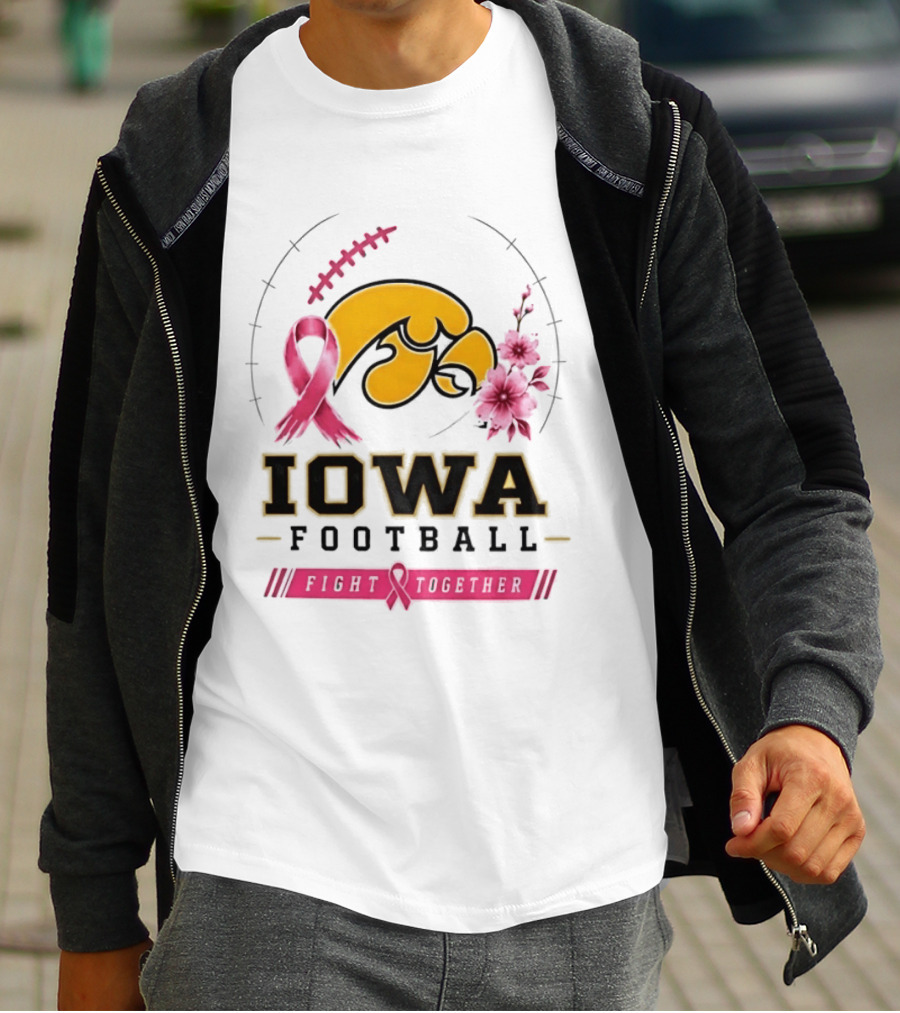 Iowa Hawkeyes Football Pink Ribbon Fight Together Breast Cancer Awareness T-Shirt