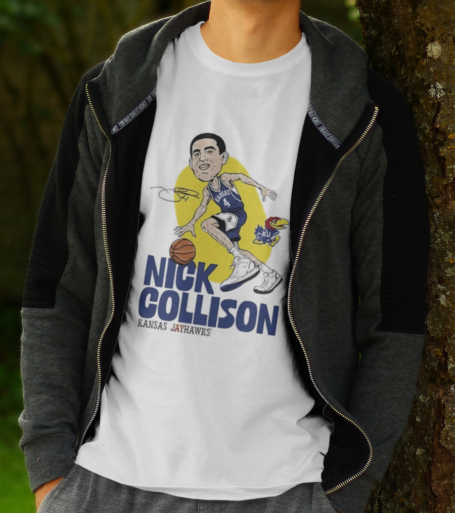 Nick Collison Kansas Jayhawks Basketball Caricature With Signature T-Shirt