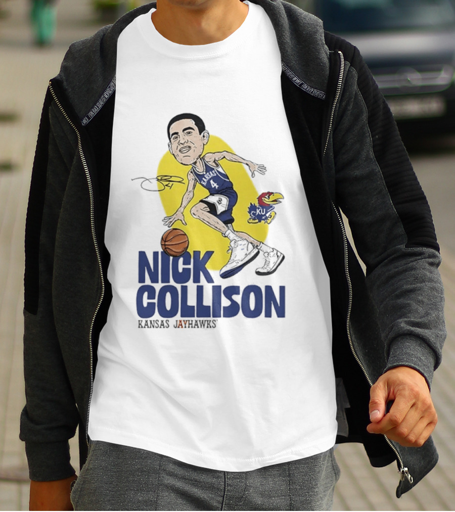 Nick Collison Kansas Jayhawks Basketball Caricature With Signature T-Shirt