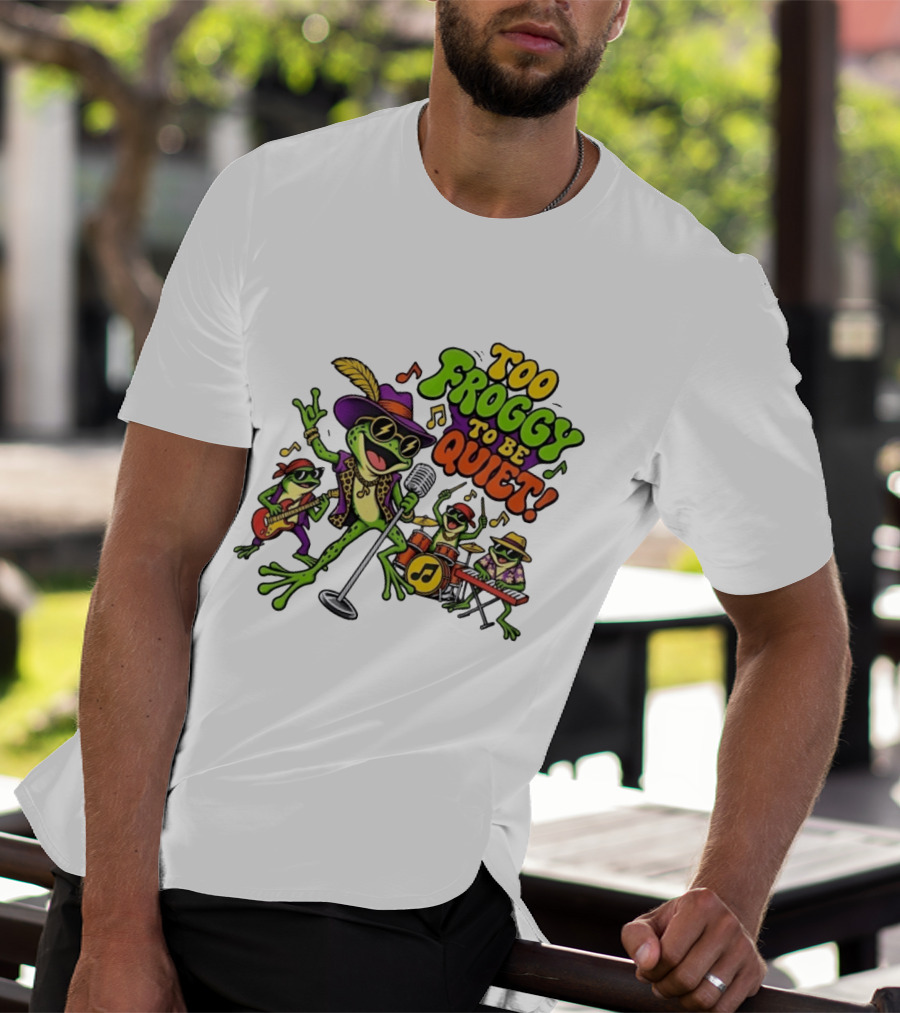 Too Froggy To Be Quiet Rock Band Frogs Group Playing Music T-Shirt
