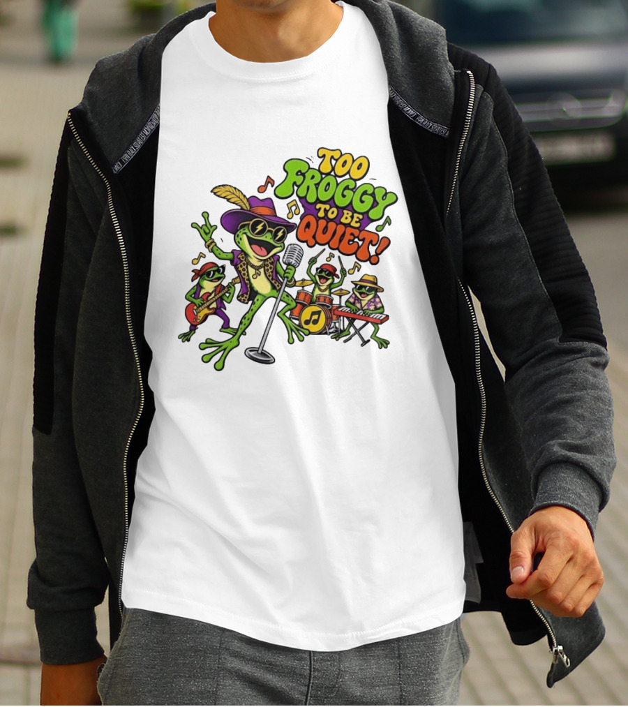 Too Froggy To Be Quiet Rock Band Frogs Group Playing Music T-Shirt