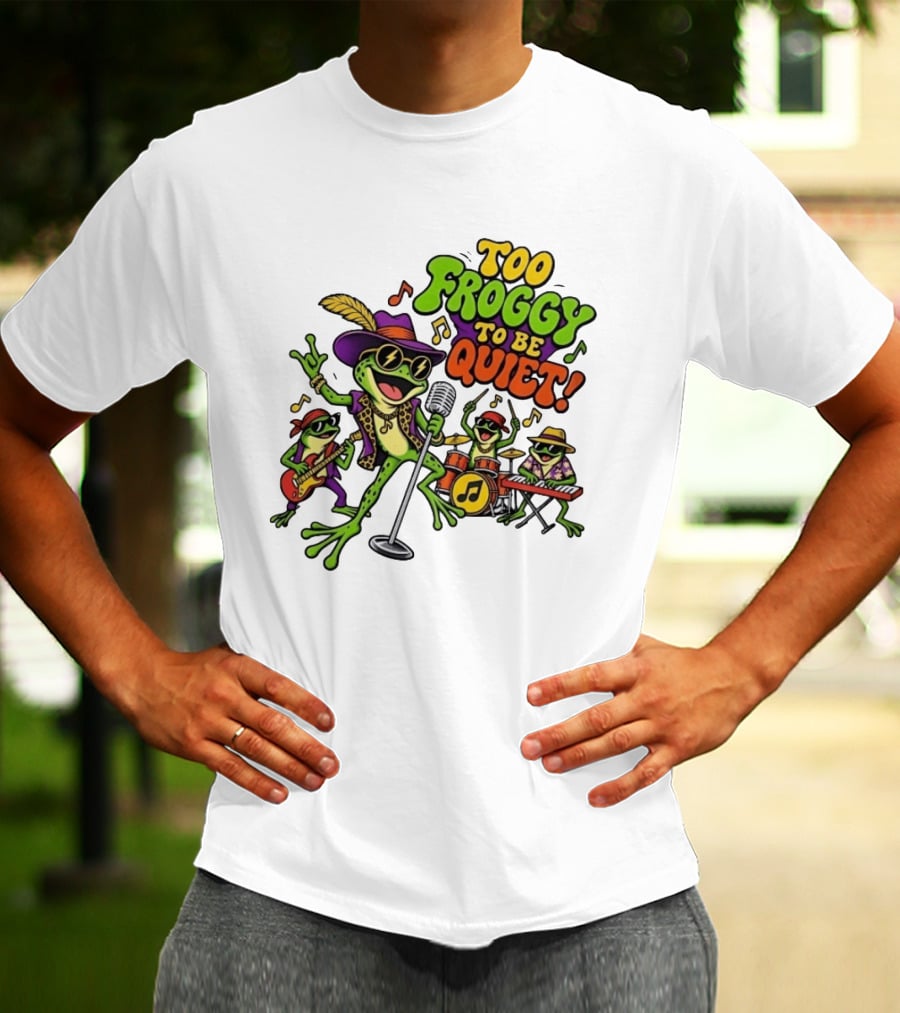 Too Froggy To Be Quiet Rock Band Frogs Group Playing Music T-Shirt