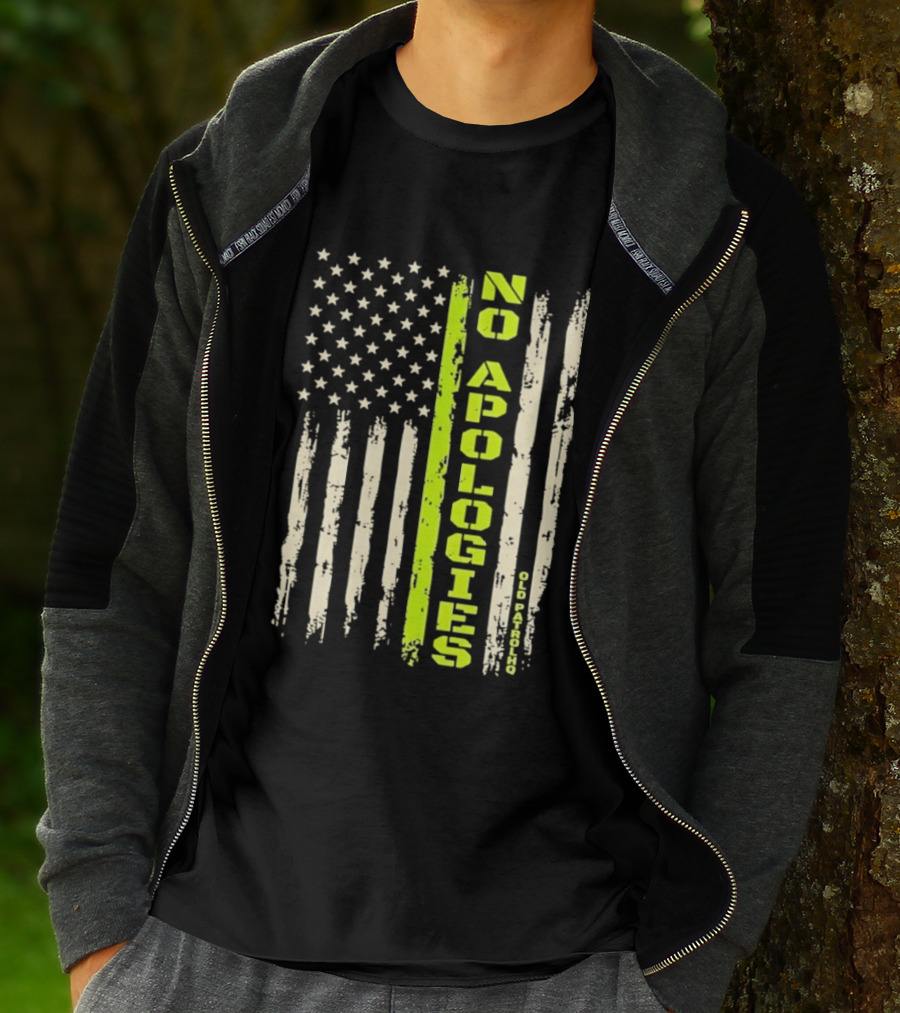 No Apologies Old PatrolHQ Distressed American Flag Vertical Stripes Stars T-Shirt