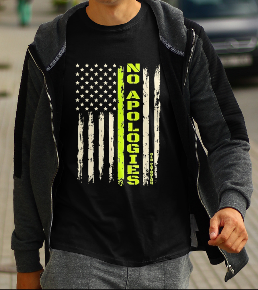 No Apologies Old PatrolHQ Distressed American Flag Vertical Stripes Stars T-Shirt