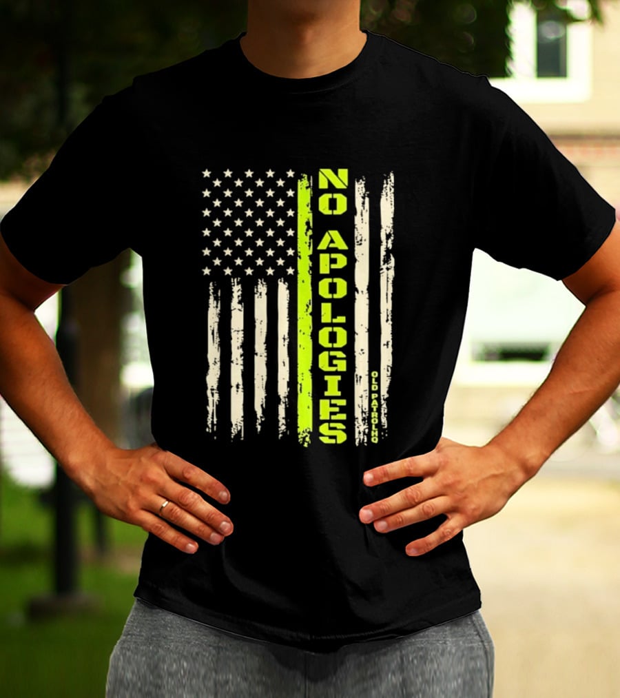 No Apologies Old PatrolHQ Distressed American Flag Vertical Stripes Stars T-Shirt