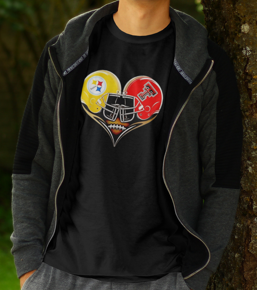 Pittsburgh Steelers Texas Tech Red Raiders Football Helmets Heart T-Shirt