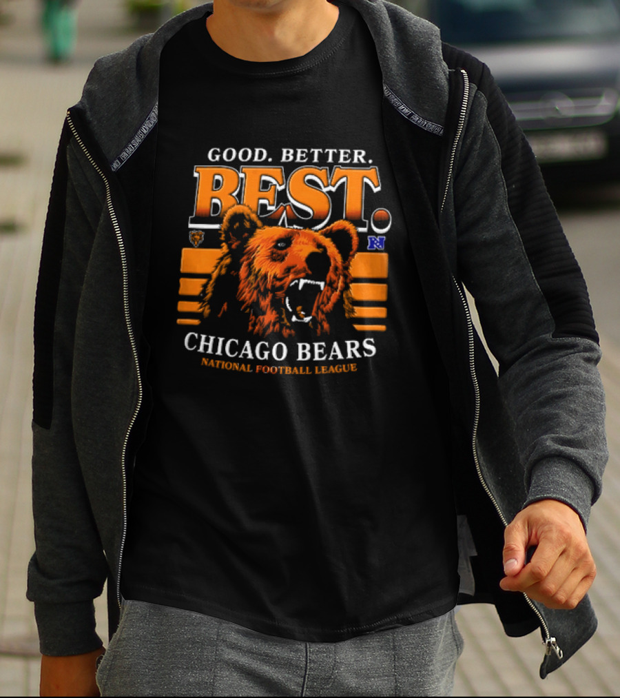 Chicago Bears Good Better Best Roaring Bear Head National Football League Orange Stripes T-Shirt
