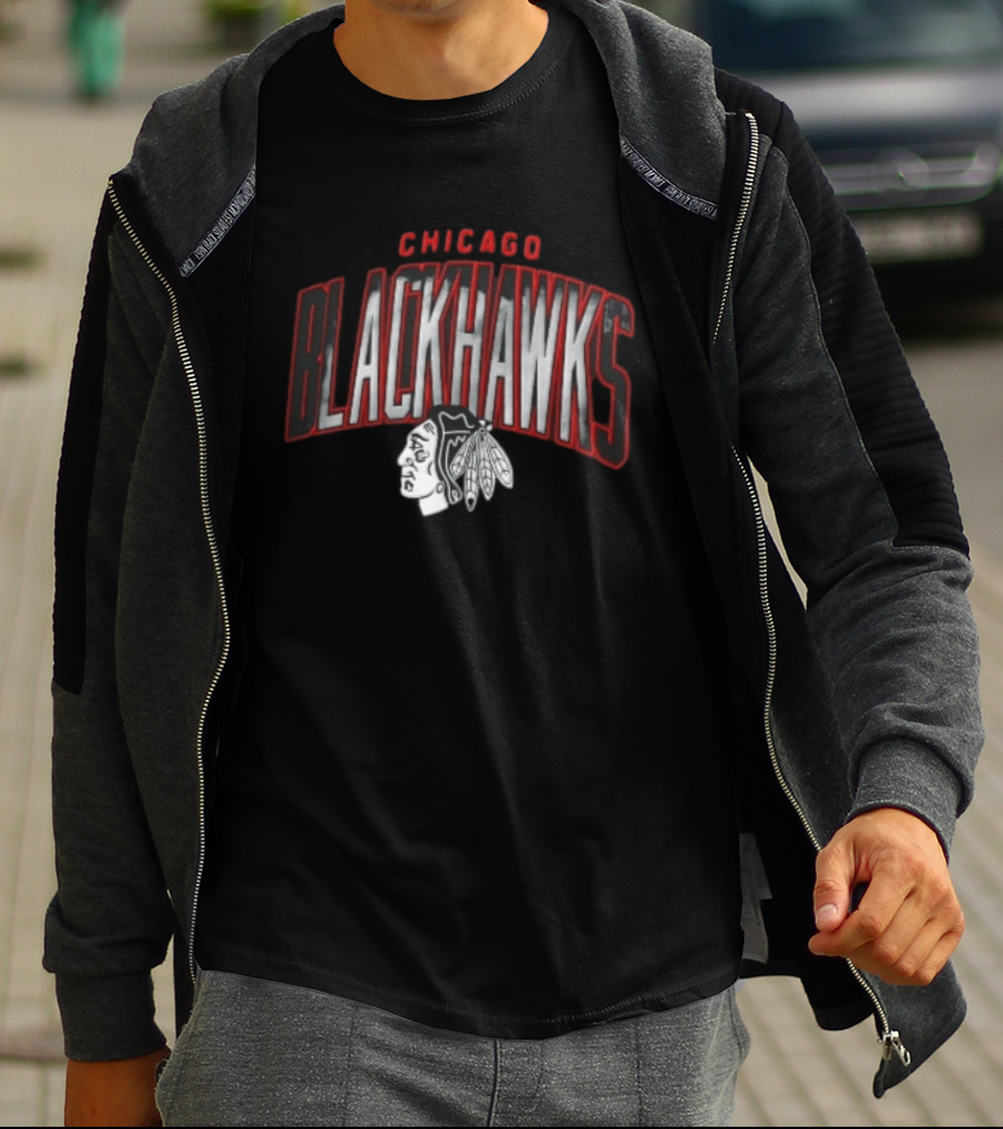 Chicago Blackhawks NHL Arched Smoky Monochrome T-Shirt