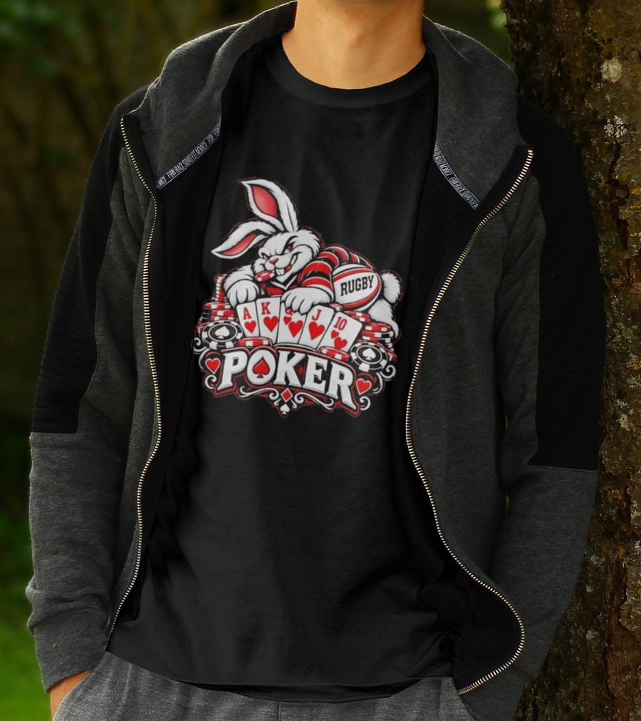 Rugby Poker Rabbit Royal Flush Card Game T-Shirt