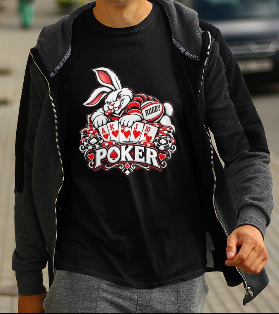 Rugby Poker Rabbit Royal Flush Card Game T-Shirt
