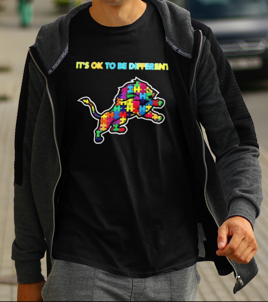 Detroit Lions It's OK To Be Different Colorful Jigsaw Puzzle T-Shirt