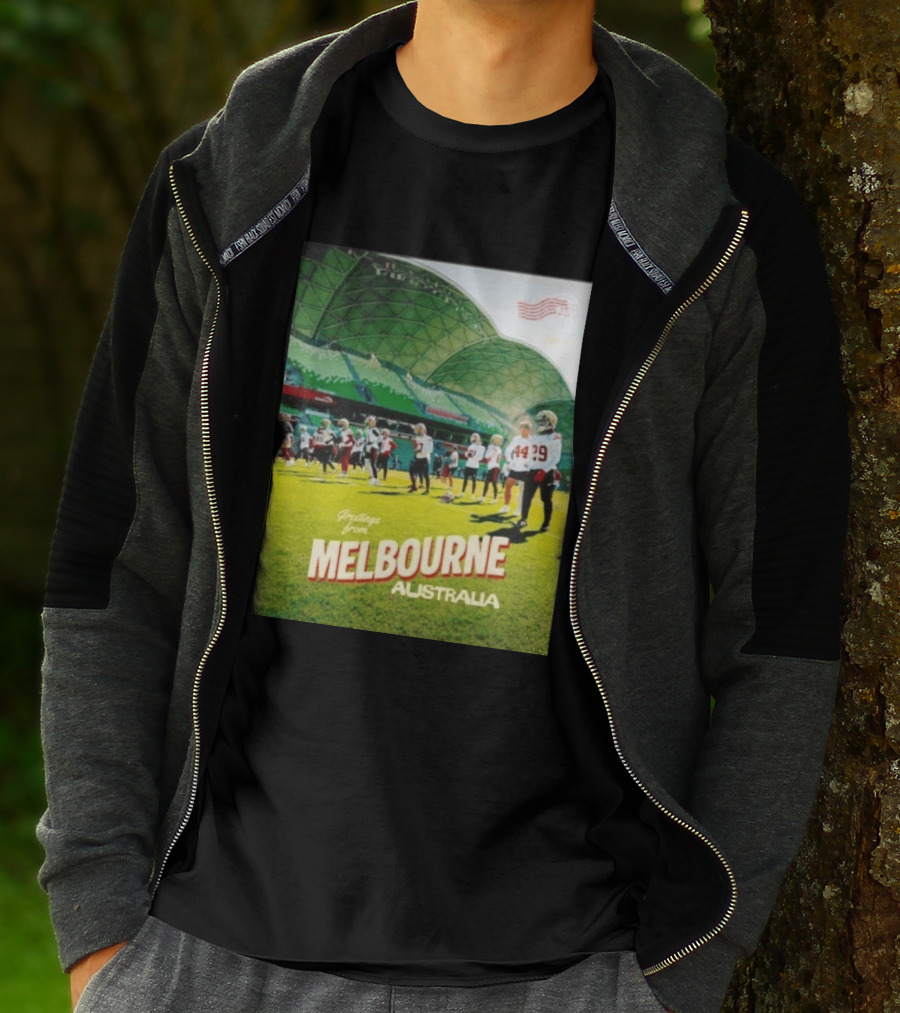 San Francisco 49ers Greetings From Melbourne Australia Day 4 Football Practice T-Shirt