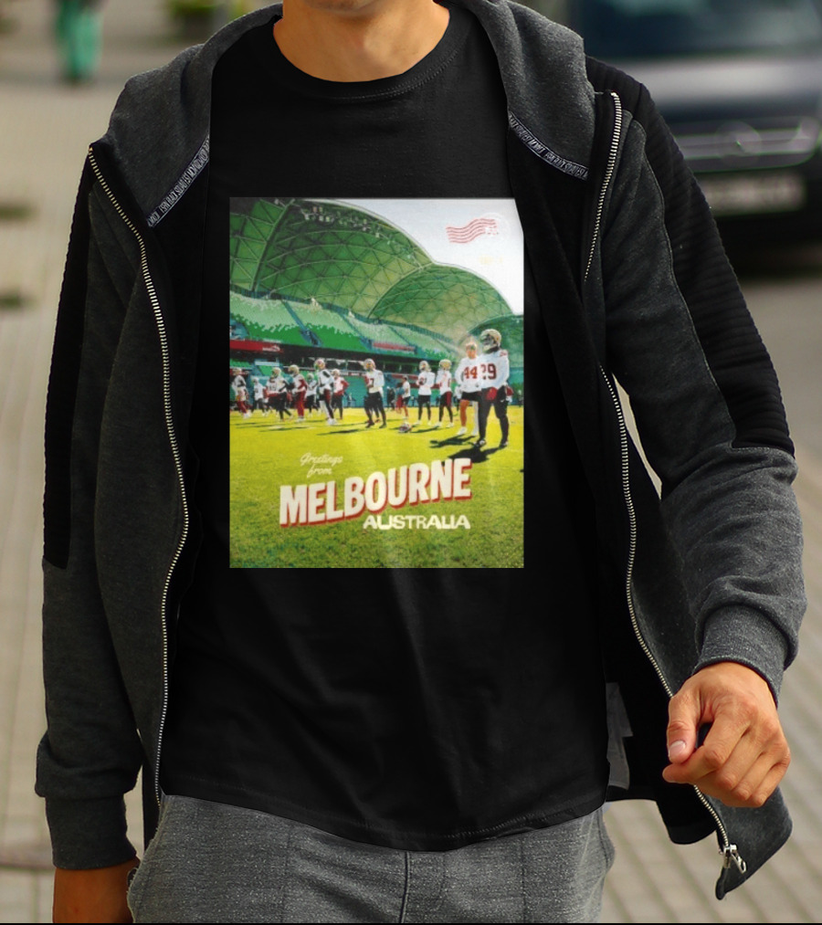 San Francisco 49ers Greetings From Melbourne Australia Day 4 Football Practice T-Shirt