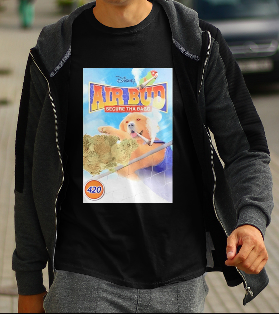Disney Air Bud Secure Tha Bagg 420 Meme Basketball Dog Smoking T-Shirt