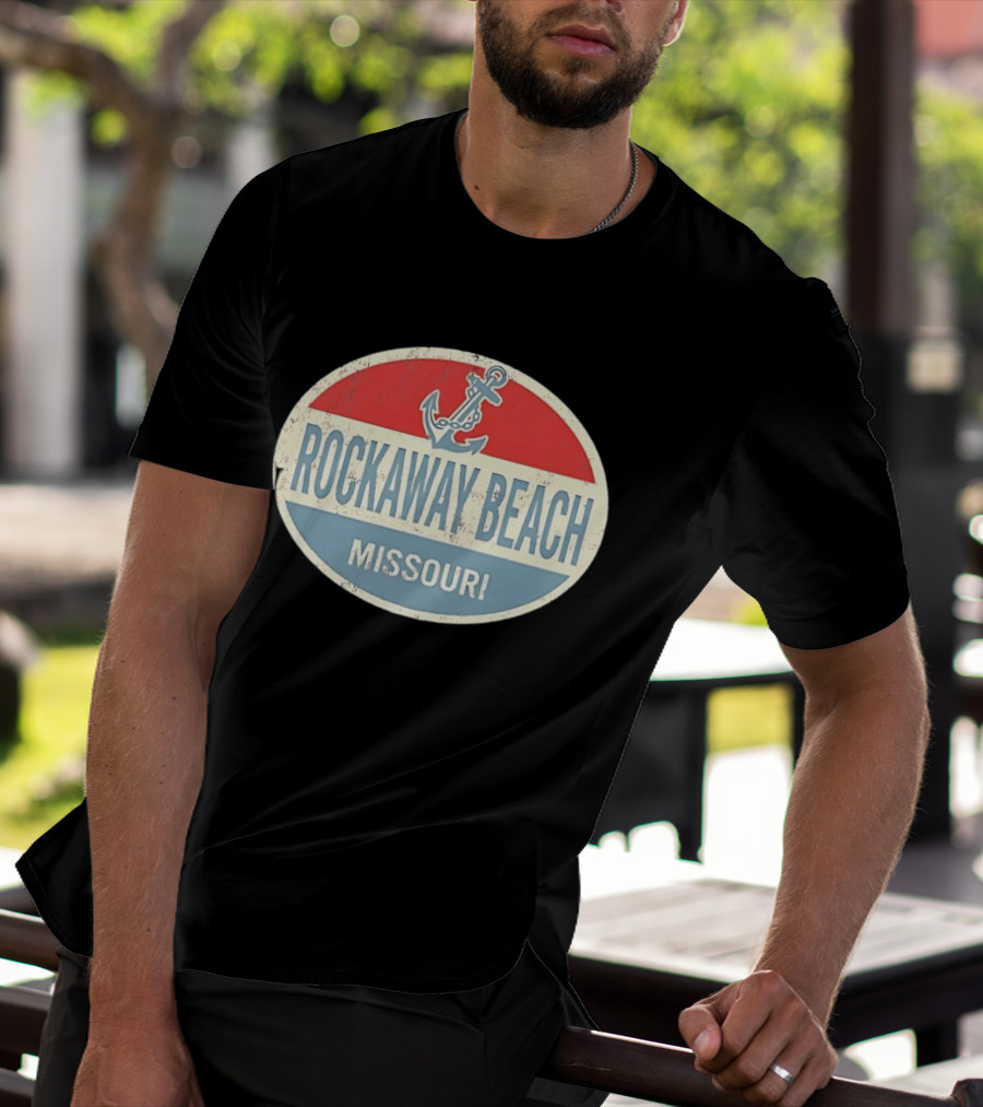 Rockaway Beach Missouri Distressed Anchor Red White Blue Vintage Look T-Shirt