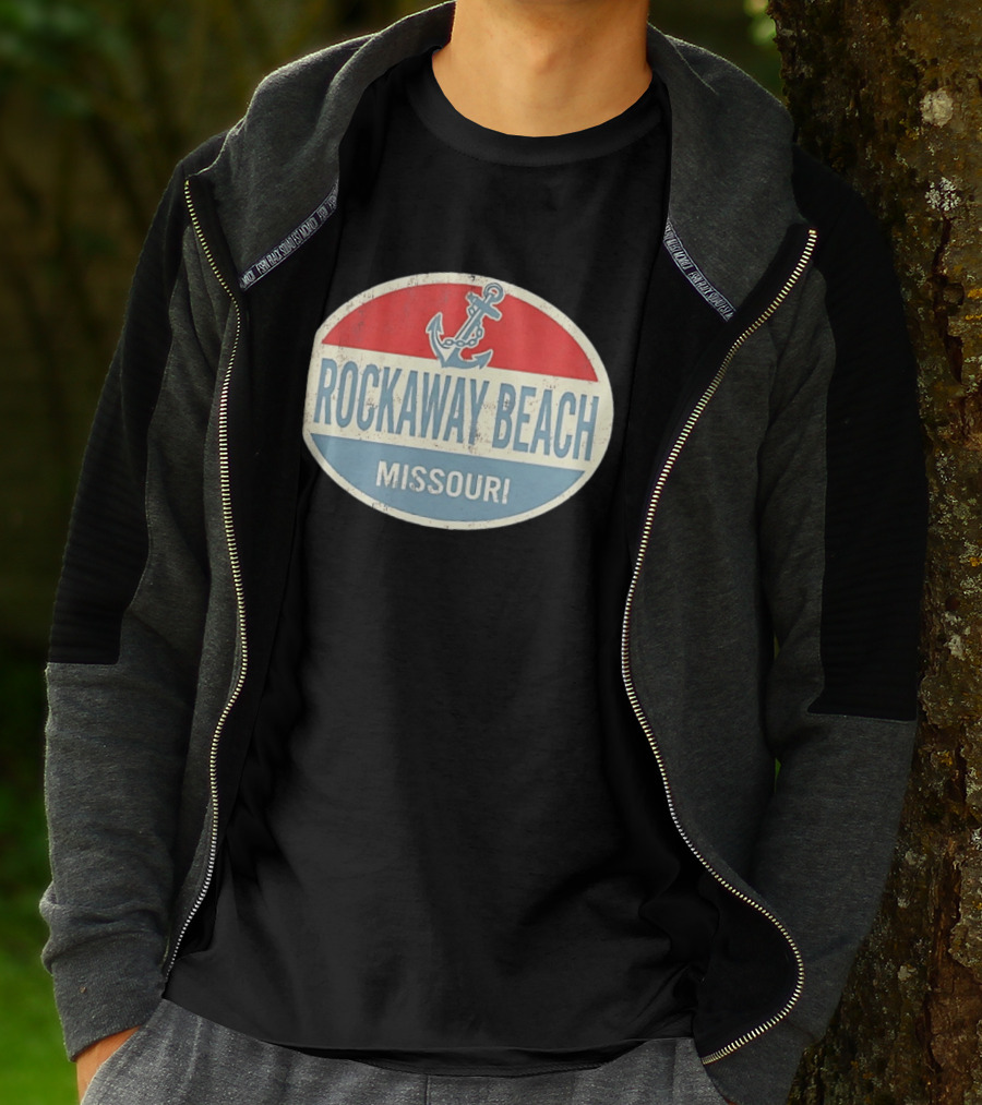 Rockaway Beach Missouri Distressed Anchor Red White Blue Vintage Look T-Shirt