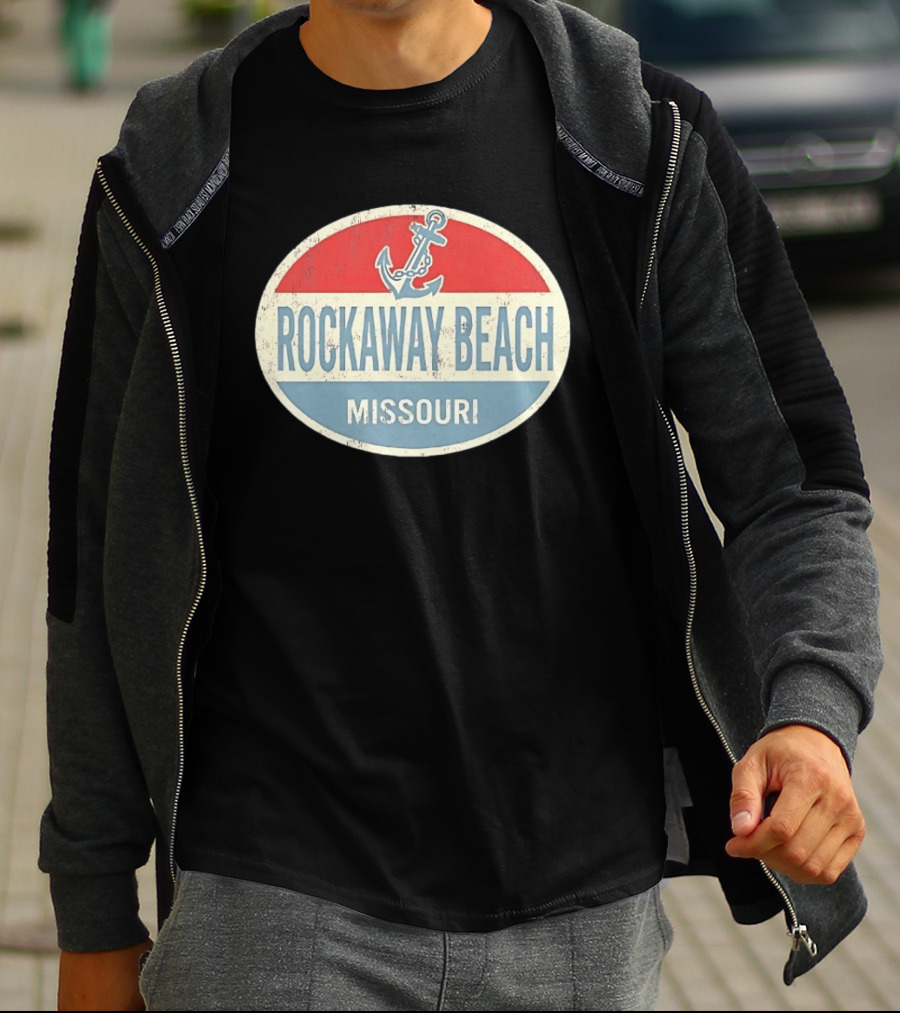 Rockaway Beach Missouri Distressed Anchor Red White Blue Vintage Look T-Shirt