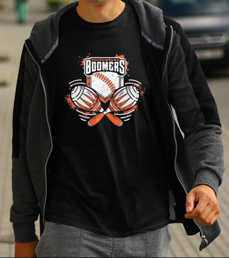 Schaumburg Boomers Baseball Distressed Emblem With Bats And Ball T-Shirt