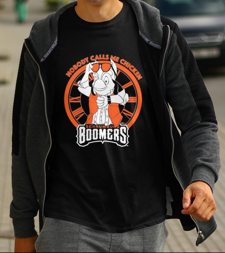 Schaumburg Boomers Nobody Calls Me Chicken Baseball Team Orange And White T-Shirt