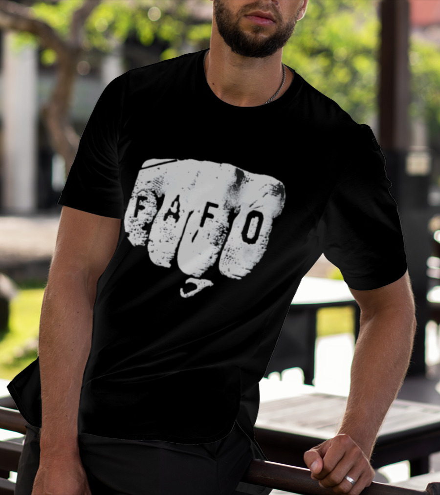 FAFO Distressed Clenched Fist Knuckle Punch Black And White T-Shirt