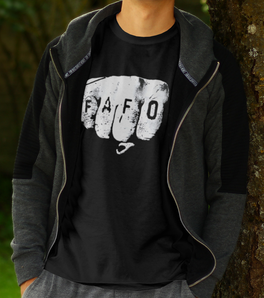 FAFO Distressed Clenched Fist Knuckle Punch Black And White T-Shirt