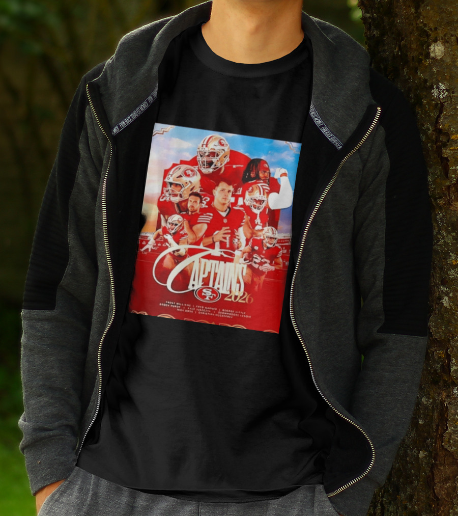SF 49ers 2026 Captains Williams Warner Kittle Purdy Bosa McCaffrey Juszczyk T-Shirt